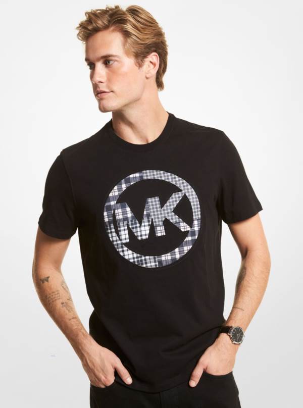 Panske Tricko Michael Kors Patchwork Logo Cotton Jersey Čierne - Oblecenie Michael Kors Vypredaj | AHDSG-0153